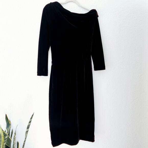 THEORY Off-The-Shoulder Velvet Midi-Dress Size 2 Long Sleeves - Picture 11 of 16